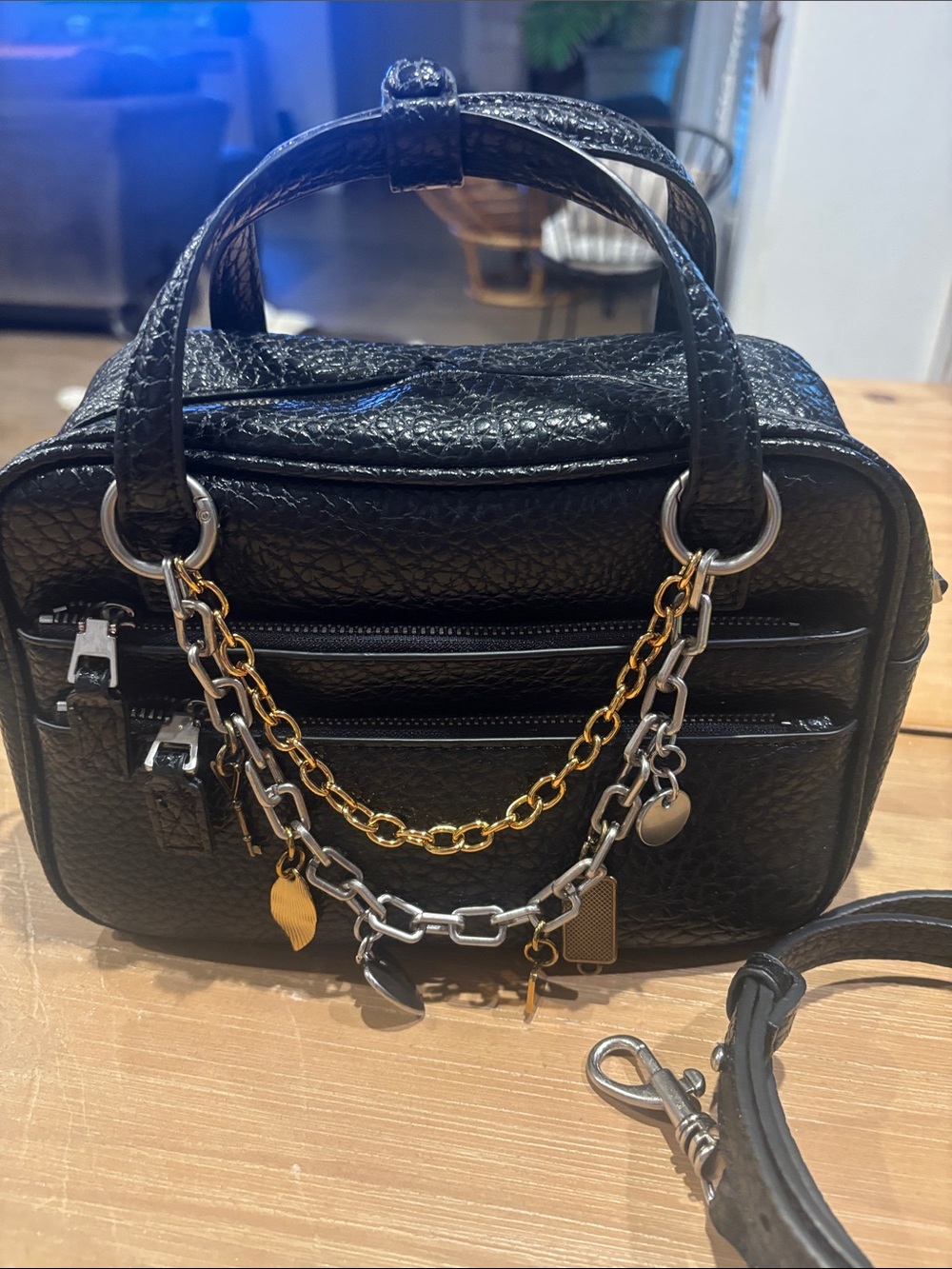 Zara Black Mini Satchel with Mixed Metal Chains
